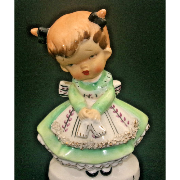 Vintage Ucagco Girl Green Dress “Lonsome for You" Valentine Figurine Japan RARE - Picture 3 of 14